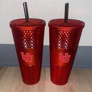 2- 24oz Starbucks University of Utah Red Studded Tumbler Bundle